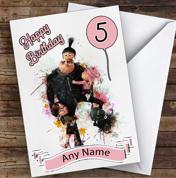 Cute Despicable Me Watercolour Splatter Children's Kids Birthday Card