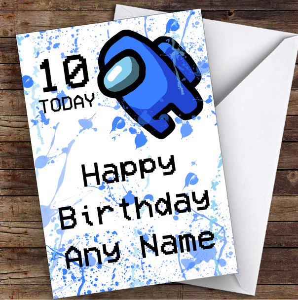 Among Us Blue Splatter Art Children's Kids Personalised Birthday Card