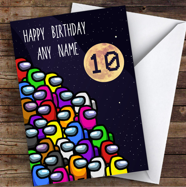 Among Us Piles Of In Space Children's Kids Personalised Birthday Card