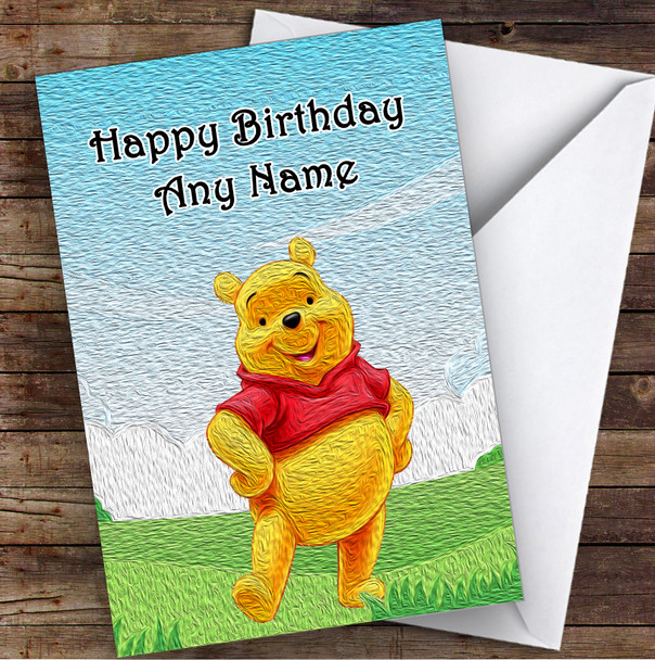 Winnie The Pooh Grunge Oil Children's Kids Personalised Birthday Card