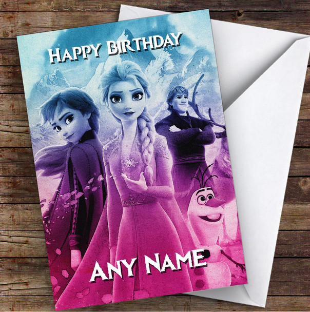 Disney Frozen Purple Blue Children's Kids Personalised Birthday Card