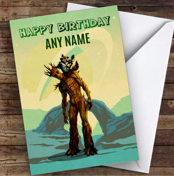 Groot Style Vintage Green Children's Kids Personalised Birthday Card