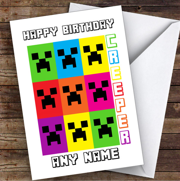 Minecraft Colour Creepers Children's Kids Personalised Birthday Card