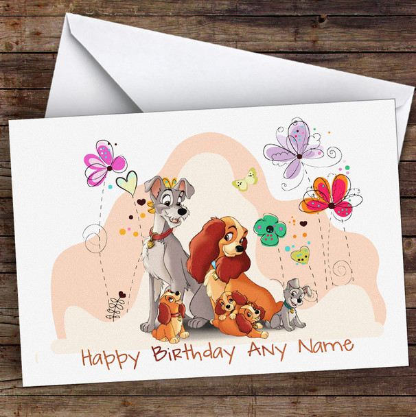 Lady And The Tramp Cute Children's Kids Personalised Birthday Card