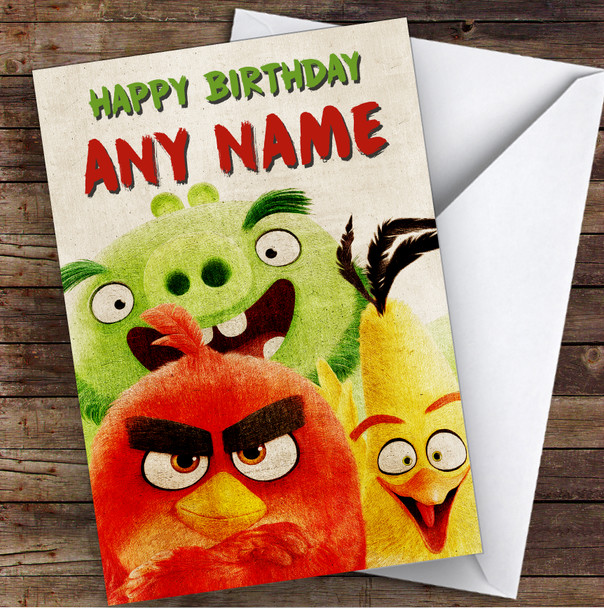 The Angry Birds Vintage Children's Kids Personalised Birthday Card