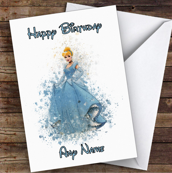 Cinderella Watercolour Children's Kids Personalised Birthday Card