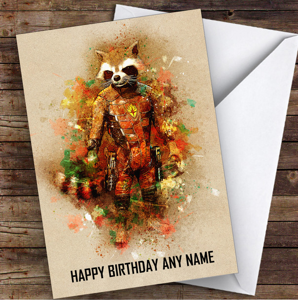 Rocket Raccoon Vintage Children's Kids Personalised Birthday Card