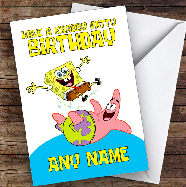 Spongebob Crabby Patty Children's Kids Personalised Birthday Card