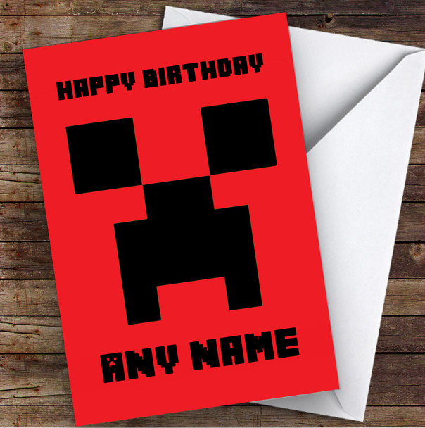 Minecraft Creeper Red Children's Kids Personalised Birthday Card