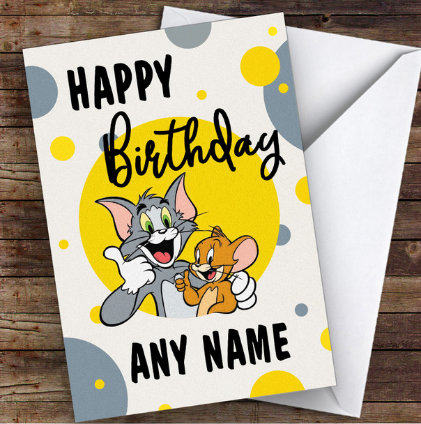 Tom And Jerry Spotty Children's Kids Personalised Birthday Card