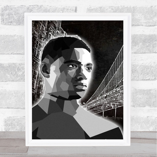 Miles Morales Polygon Brooklyn Bridge New York Black & White Wall Art Print