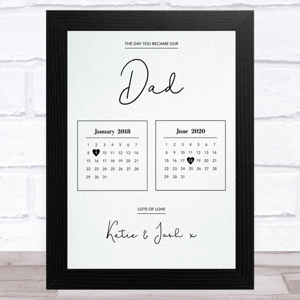 Calendar Two Children Day You Became My Dad Personalised Father's Day Gift Print