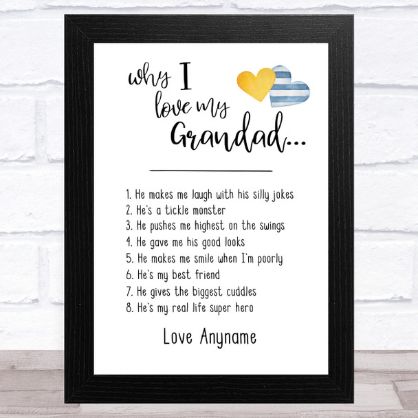 Why I Love My Grandad List Personalised Dad Father's Day Gift Wall Art Print