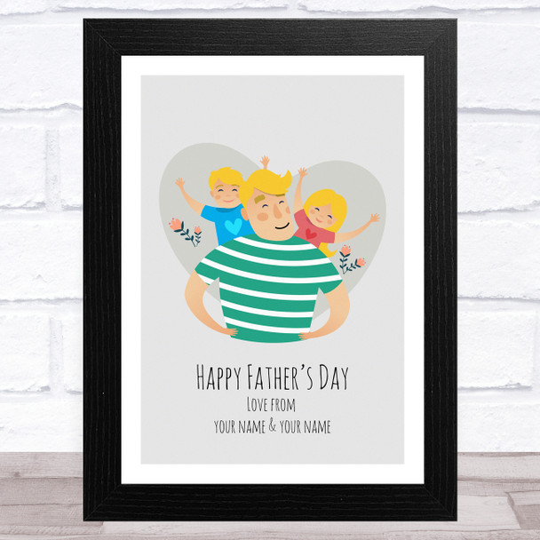 Dad, Son & Daughter Design 13 Personalised Dad Father's Day Gift Wall Art Print