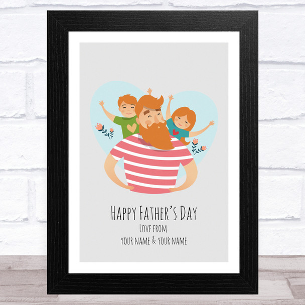 Dad, Son & Daughter Design 2 Personalised Dad Father's Day Gift Wall Art Print