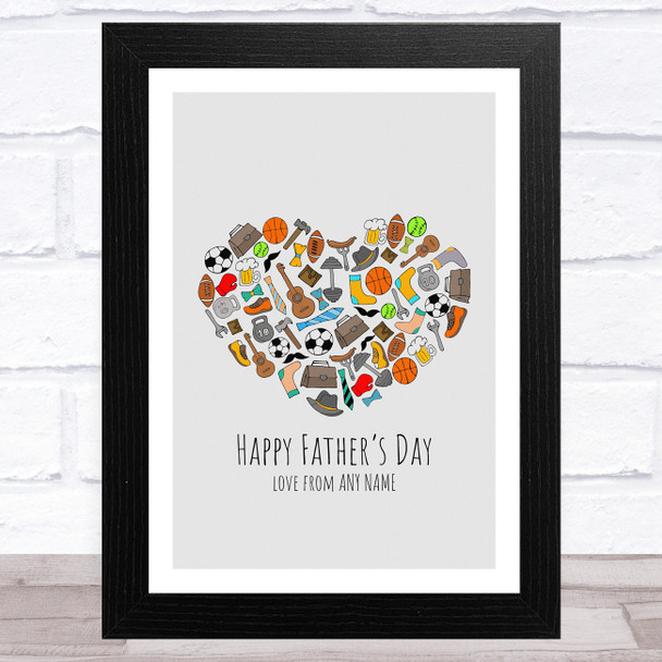 Happy Father's Day Dad's Hobbies Heart Personalised Dad Father's Day Gift Print