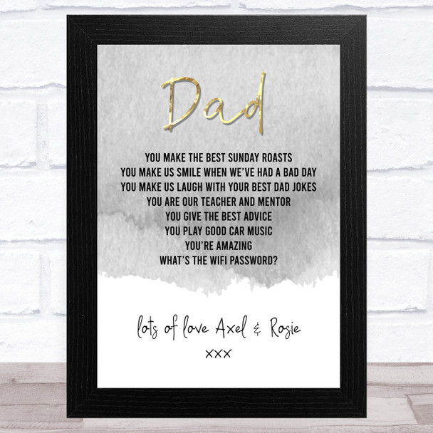 Dad Quote Grey & Gold Text Dad Personalised Dad Father's Day Gift Wall Art Print