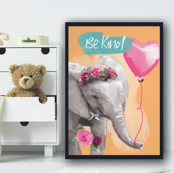 Elephant Be Kind Light Orange Balloon Wall Art Print