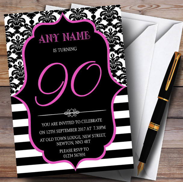 Vintage Damask Pink 90th Customised Birthday Party Invitations