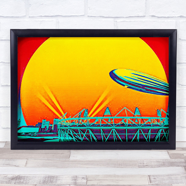 Led Zeppelin Mother Ship Pop Art Over City Buildings Wall Art Print