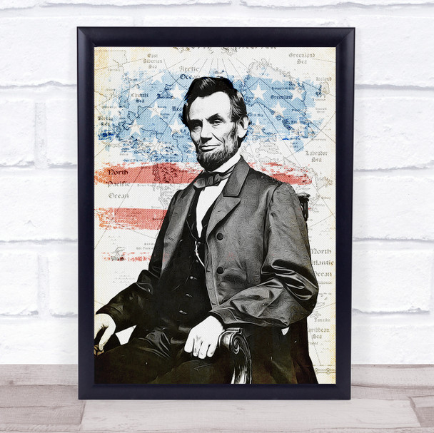 Abraham Lincoln American Flag Vintage Map Wall Art Print