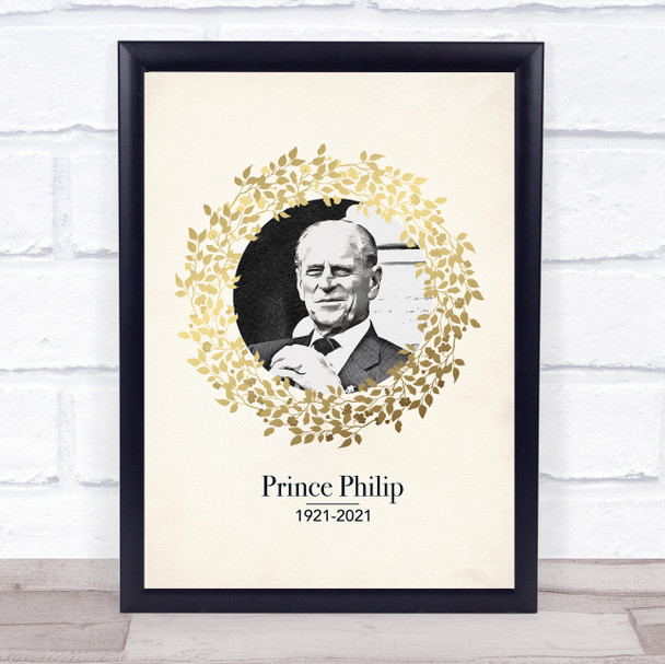 Prince Philip Black & White Golden Wreath Wall Art Print