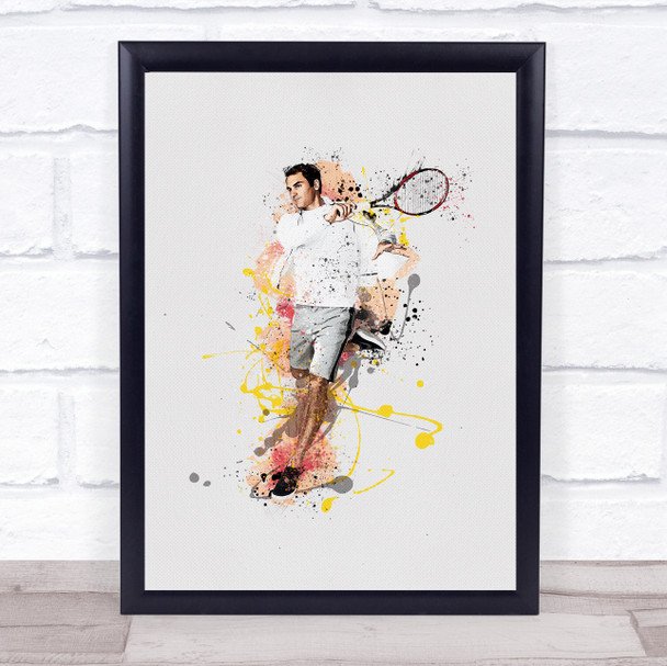 Roger Federer Watercolour Splatter Drip Wall Art Print