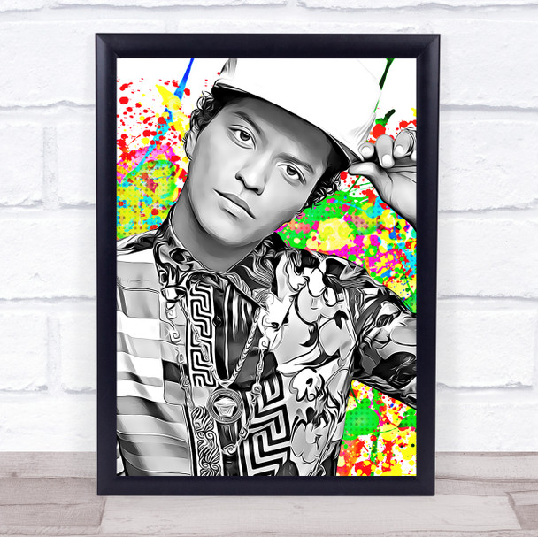 Bruno Mars Black & White Neon Pop Art Wall Art Print