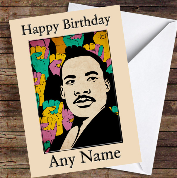 Martin Luther King Vintage Colourful Fists Personalised Birthday Card