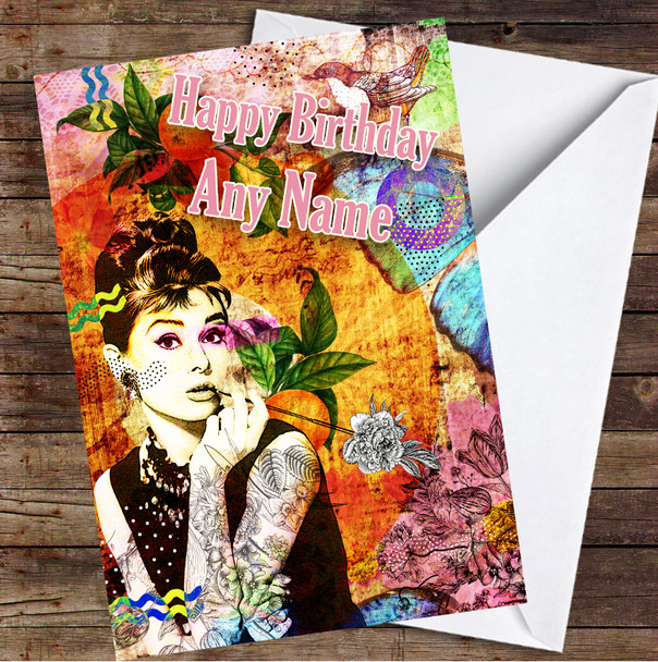 Audrey Hepburn Iconic Tropical Floral Personalised Birthday Card