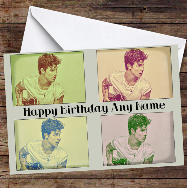 Shawn Mendes Pastel Repeated Vintage Personalised Birthday Card