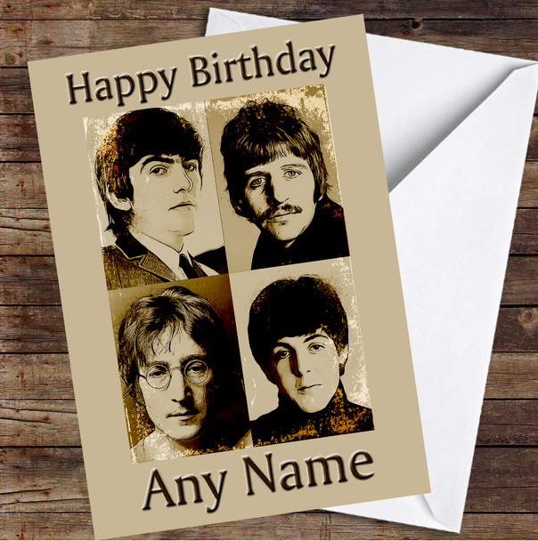 The Beatles Vintage  Square pattern Personalised Birthday Card