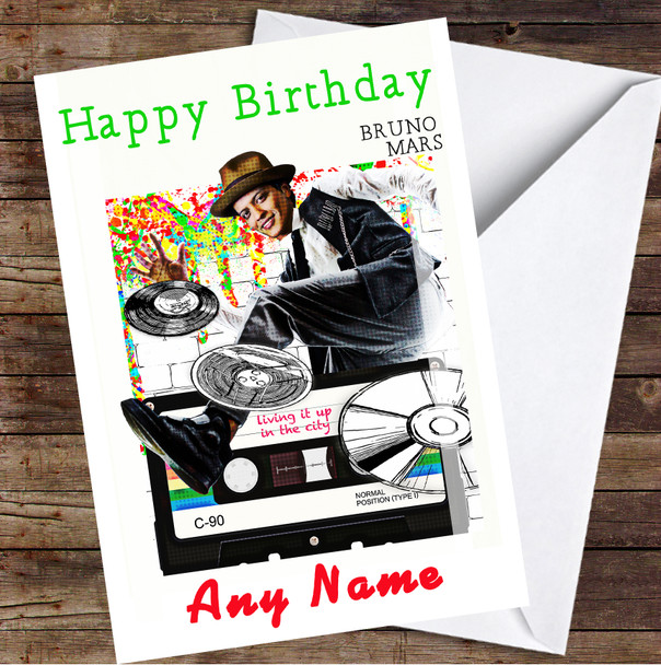 Bruno Mars Pop Art Cassette And Cd Personalised Birthday Card