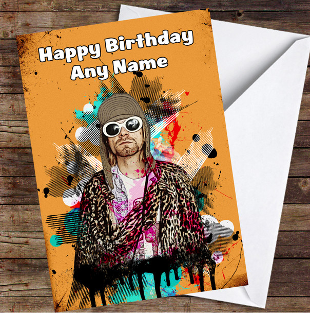 Kurt Cobain Iconic Orange Splatter Personalised Birthday Card
