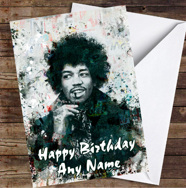 Jimi Hendrix Grunge Splatter Fade Personalised Birthday Card