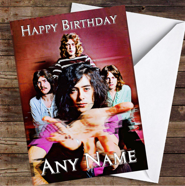 Led Zeppelin Glitch Art In Grunge Personalised Birthday Card