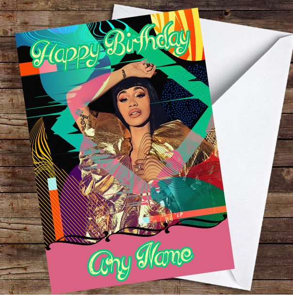 Cardi B Colourful Pop Art Square Personalised Birthday Card