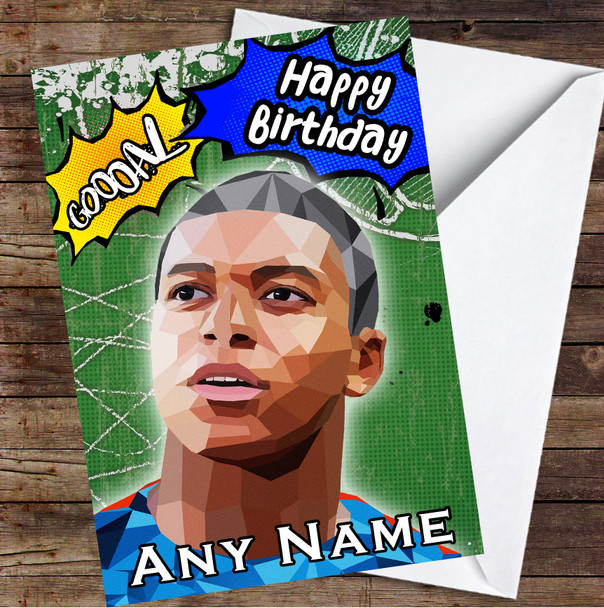 Kylian Mbappe Polygon Goal Comic Personalised Birthday Card