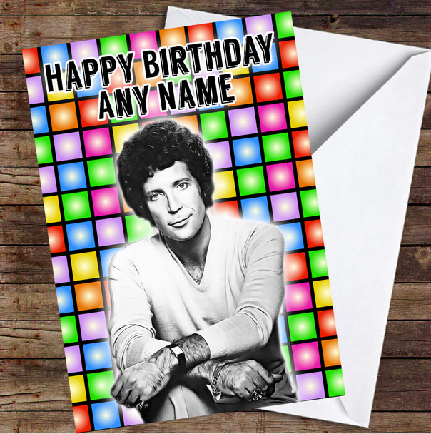 Tom Jones Retro Square Pop Art Personalised Birthday Card