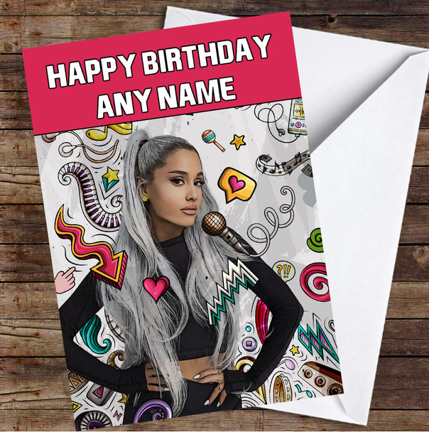 Ariana Grande Pop Art Symbols Personalised Birthday Card