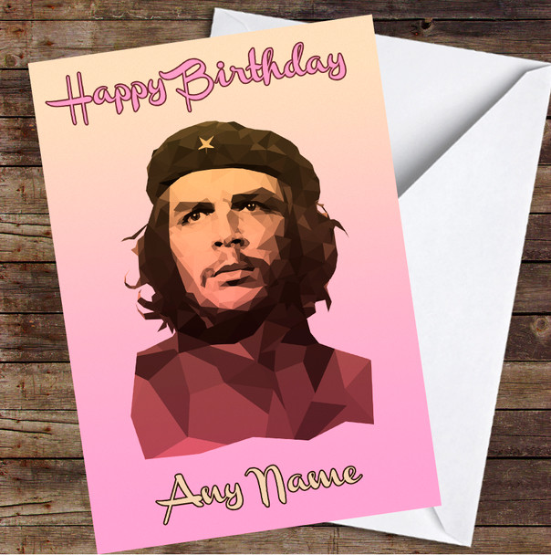 Che Guevara Pink Polygon Fade Personalised Birthday Card