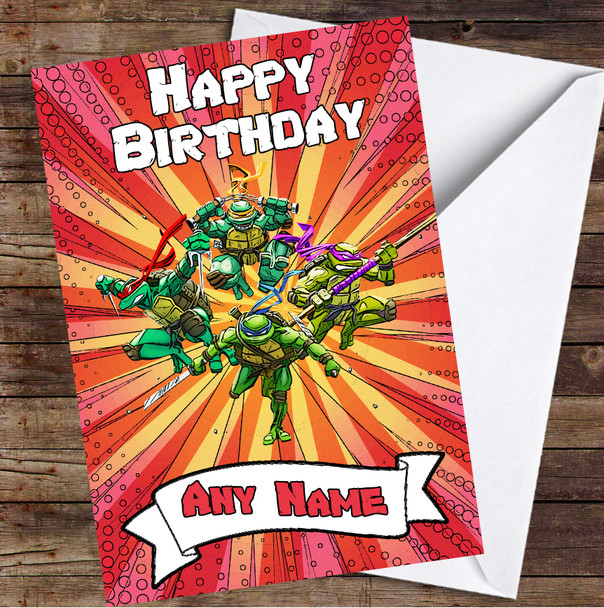 Teenage Mutant Ninja Turtles Burst Cartoon Drawing Personalised Birthday Card