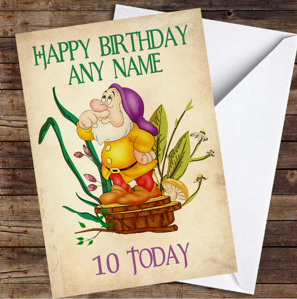 Sneezy Dwarf Snow White Vintage Botanical Personalised Birthday Card