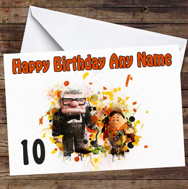 Up Carl Fredricksen And Russell Splatter Personalised Birthday Card
