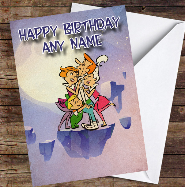 The Jetsons Family Floating Rock Purple Personalised Birthday Card