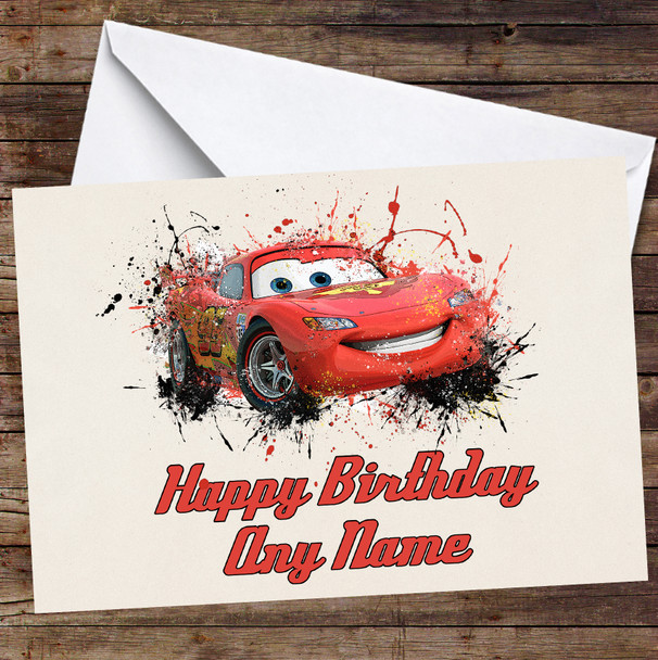 Lightning McQueen Cars Splatter Pale Personalised Birthday Card