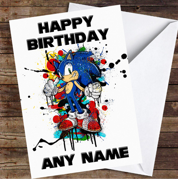 Sonic The Hedgehog Splatter Blue Personalised Birthday Card