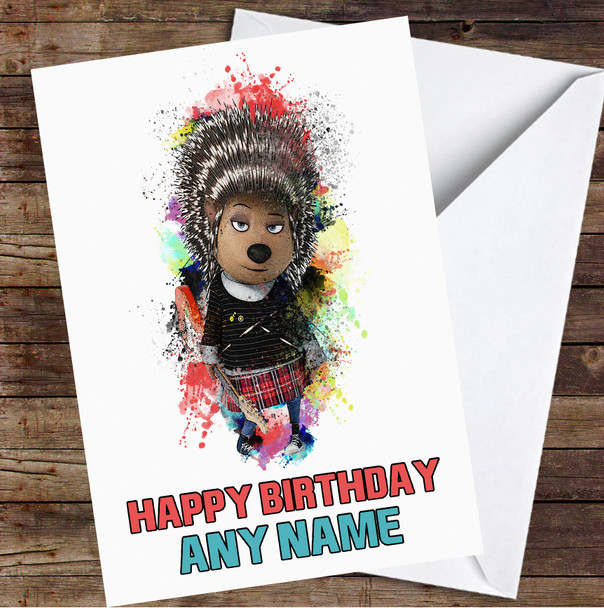 Ash The Hedgehog Splatter Personalised Birthday Card