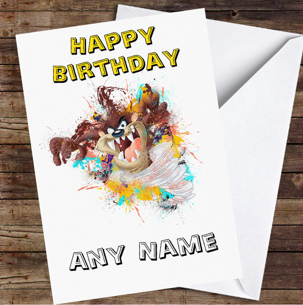 Tasmanian Devil Splatter Personalised Birthday Card