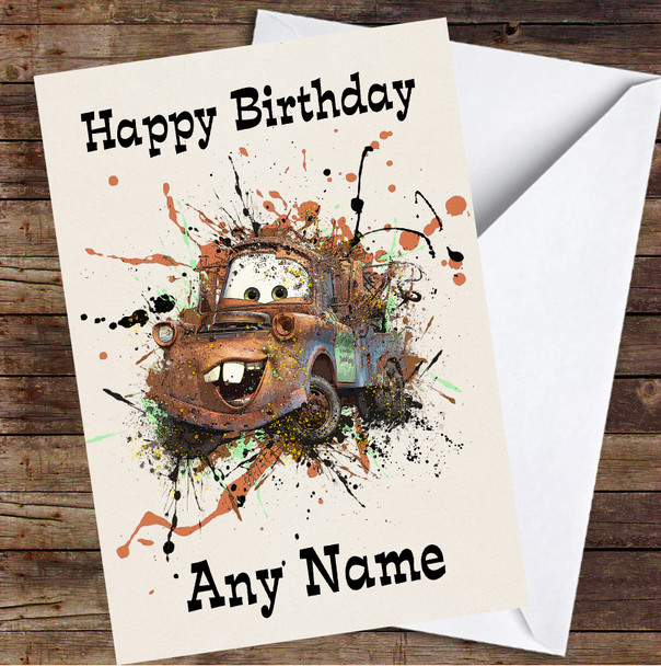 Mater Cars Splatter Personalised Birthday Card
